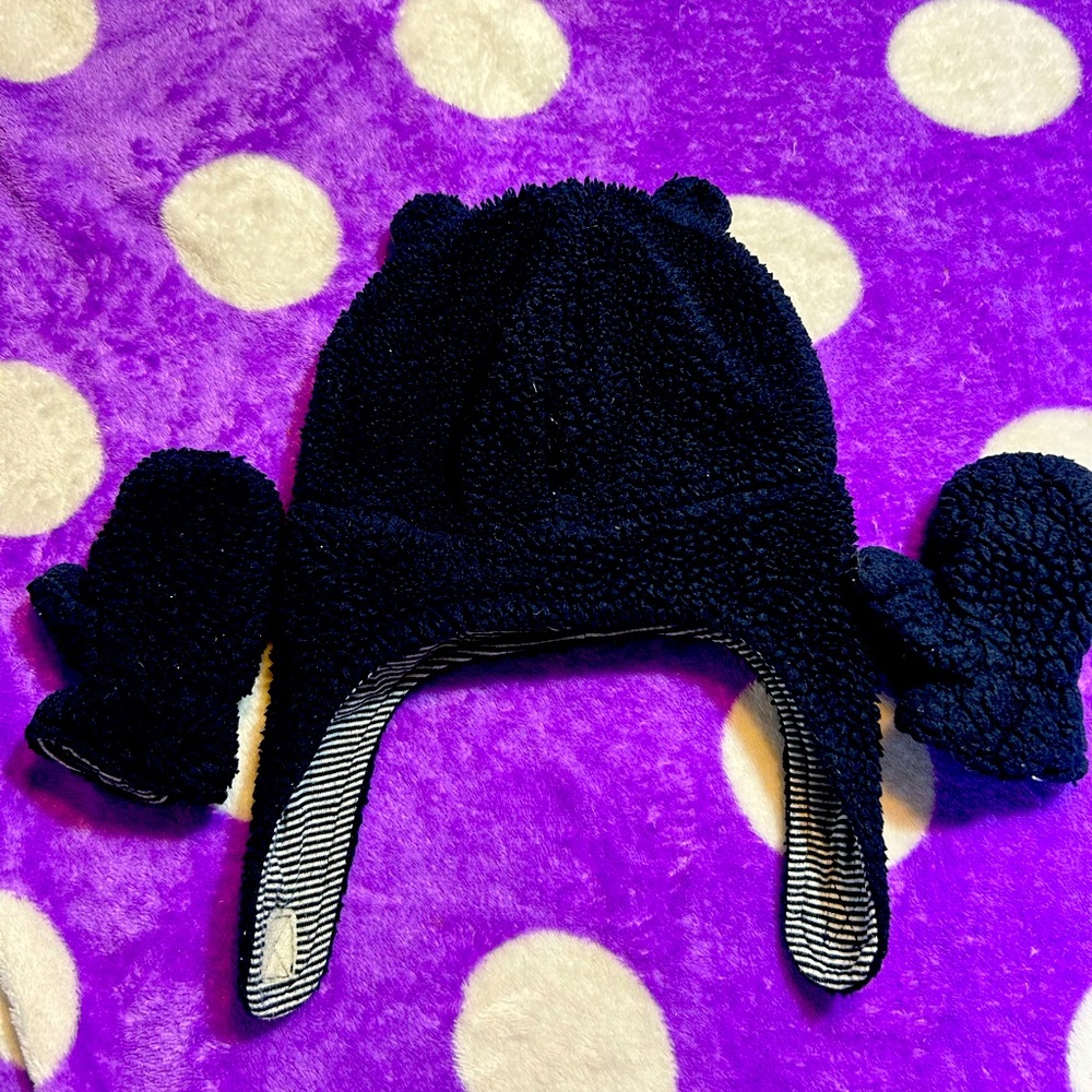 Carter's navy blue sherpa hat and mittens